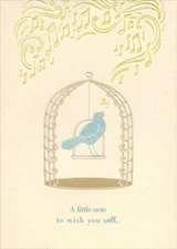 Designer Greetings Blue Bird Singing from Hanging Perch Get Well Card