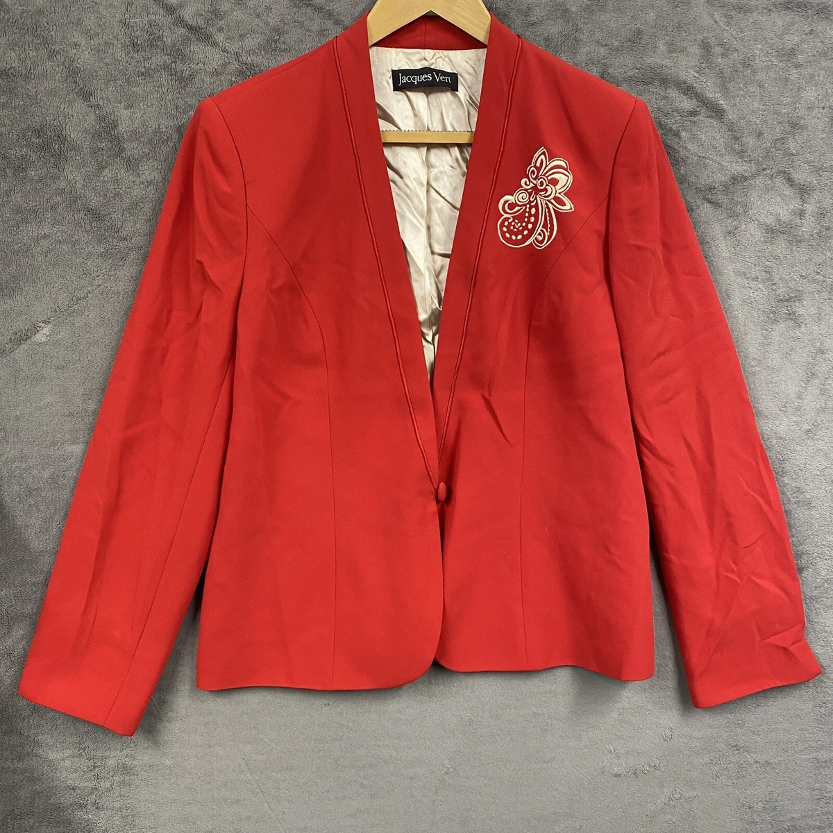 Jacques Vert Womens Button Red occasion blazer jacket Embroidered size 14