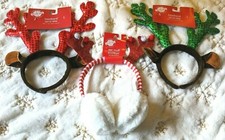 New Xmas Christmas Headband, Reindeer Antlers Head White Ear Muffs One Size
