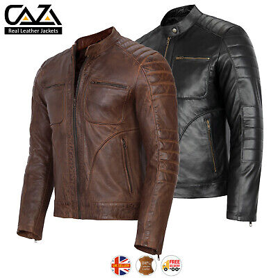 Mens Phantom Slim Fit Cafe Racer Motorcyclist Real Leather Jacket 