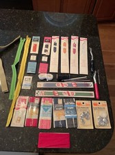 Lot Of Misc Sewing , Knitting Supplies, Zippers, Seam Binding, Needles, Tools