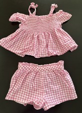Tommy Bahama pink gingham ruffle short set kids girls size small 5/6 smocked