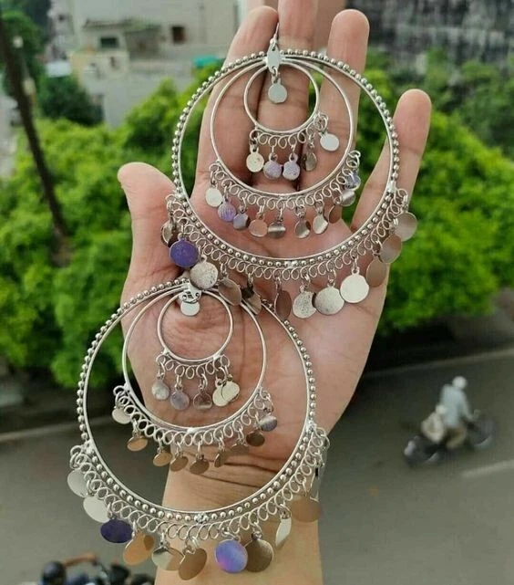 Indian Oxidized Earring Big Hoop Chandbali Earring Jhumka Lightweight  Jewelry | eBay