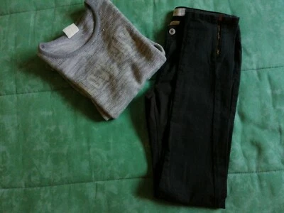 Jean Noir Bas Zippé La Redoute + Pull Gris Complices Taille 14 Ans En Très Bon É - Photo 1/4