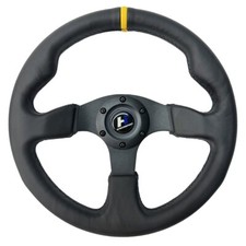 330mm 3-spoke Flat Bottom Reinforced Lether Steering Wheel With Yellow Stitching