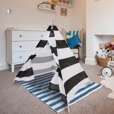 Large Striped Fit Kids Teepee Portable Canvas Tent Foldable Playhouse Indoor