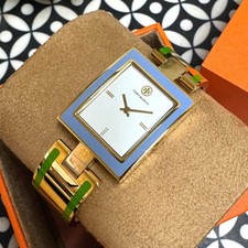 NEW TORY BURCH Buddy Quartz Bangle Blue Gold Stainless Steel Watch TBW5051