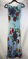 Y2K VTG Mannequines 100% Silk Slip Maxi Dress Womens Sz PM Turquoise Floral Boho