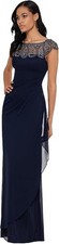 Xscape Women's Short Sleeve Beaded Gown, Navy, 16