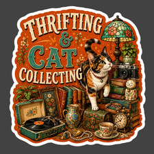 Cat Sticker Vinyl Decal Thrifting Cat Collecting Vintage Lover Funny Cat Sticker Vinyl Decal Thrifting Cat Collecting Vintage Lover Funny