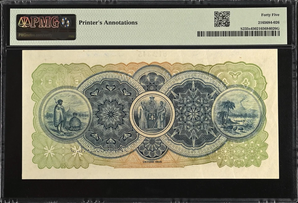 New Zealand 1924-28 £5, Wellington, SPECIMEN, Pick # S235s PMG 45 - Image 2 of 2