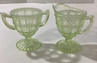 Imperial Glass Beaded Block Green Cream and Sugar UV Glows Vintage Depression