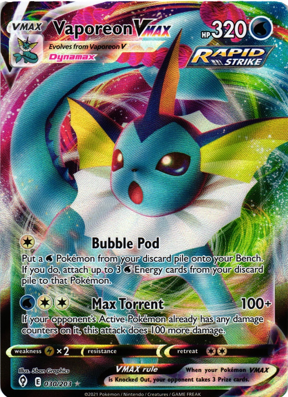 Pokémon TCG Vaporeon VMAX Evolving Skies Holo Ultra Rare 030/203 NM