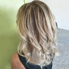 Human Hair New Fashion Elegant Women's Brown Mix Blonde Wavy Wigs 14 Inch