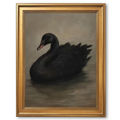 Gold Framed Large Wall Art Vintage Black Swan Canvas Print Elegant Wildlife A...