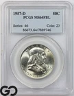 1957-D Franklin Half Dollar, FULL Bell Lines, PCGS MS-64 FBL
