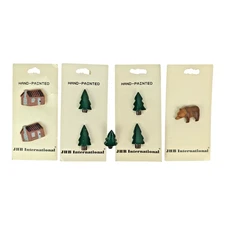 JHB International Lot of 8 Buttons | Cabin Houses, Christmas Trees, Bear | NOS