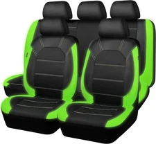 CAR PASS Luminous Green Leather seat Covers Universal Full Set, Black 