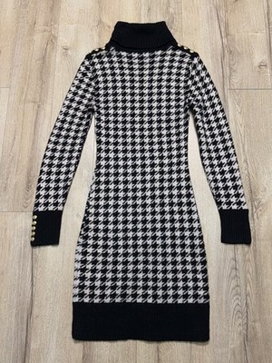 Womens Holland Cooper Houndstooth Sweater Dress Long Sleeve Nylon Viscose Size S