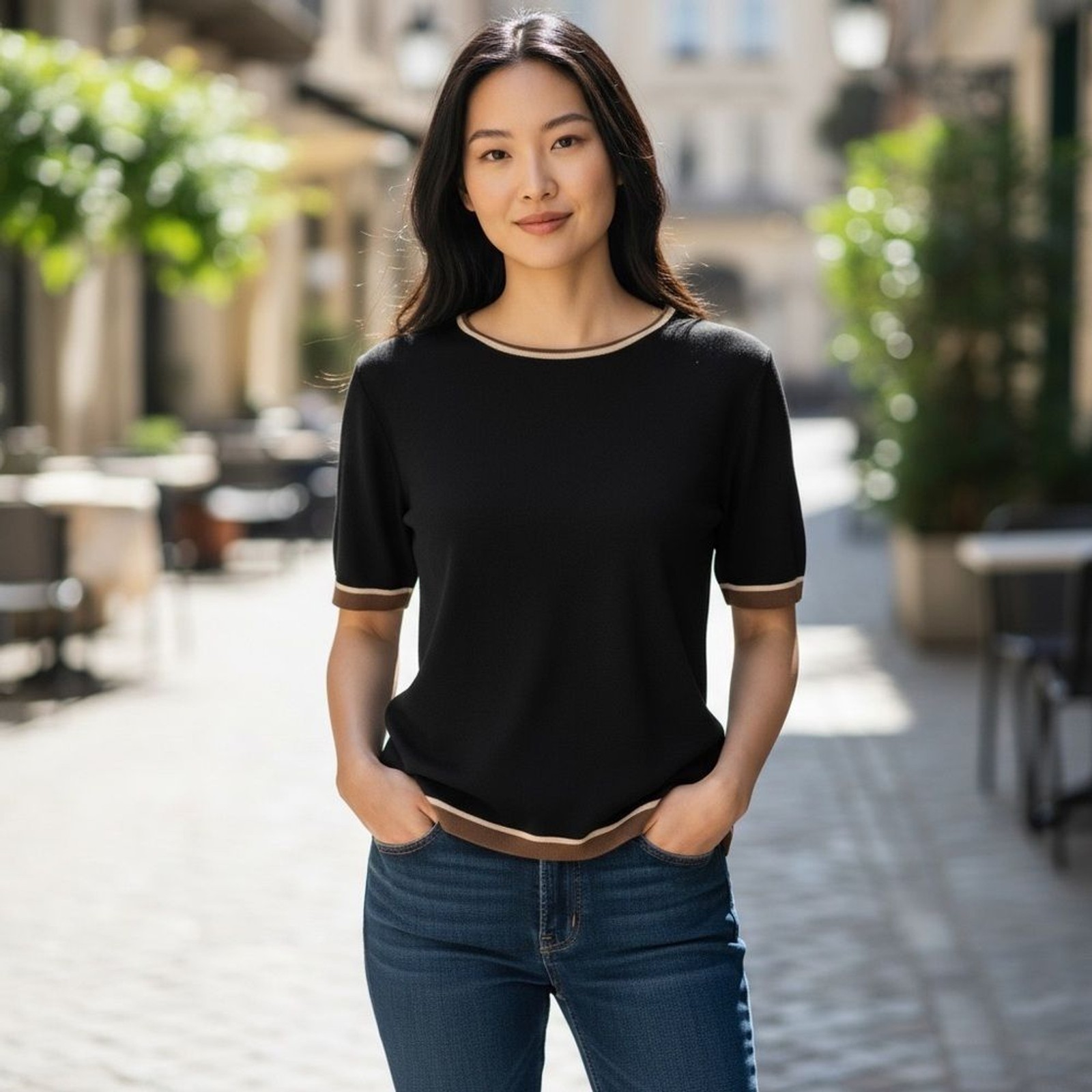 EXCLUSIVELY MISOOK PREPPY KNIT PULLOVER BLACK TOP… - image 1