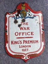 antique the war office kings premium london 1927 enamel sign