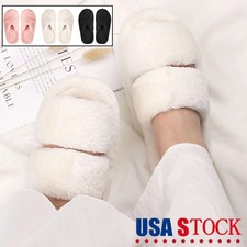 Women Fluffy Furry Slippers Memory Foam Fleece Lined Slipper Open Toe Home Shoes