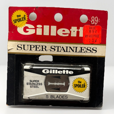 Vintage Gillette Super Stainless 5 Razor Blades Spoiler New Old Stock