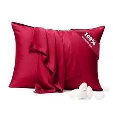 100 Pure Silk Pillowcase 2 Pack for Hair and Skin, Both Sides Queen 20x30 Red