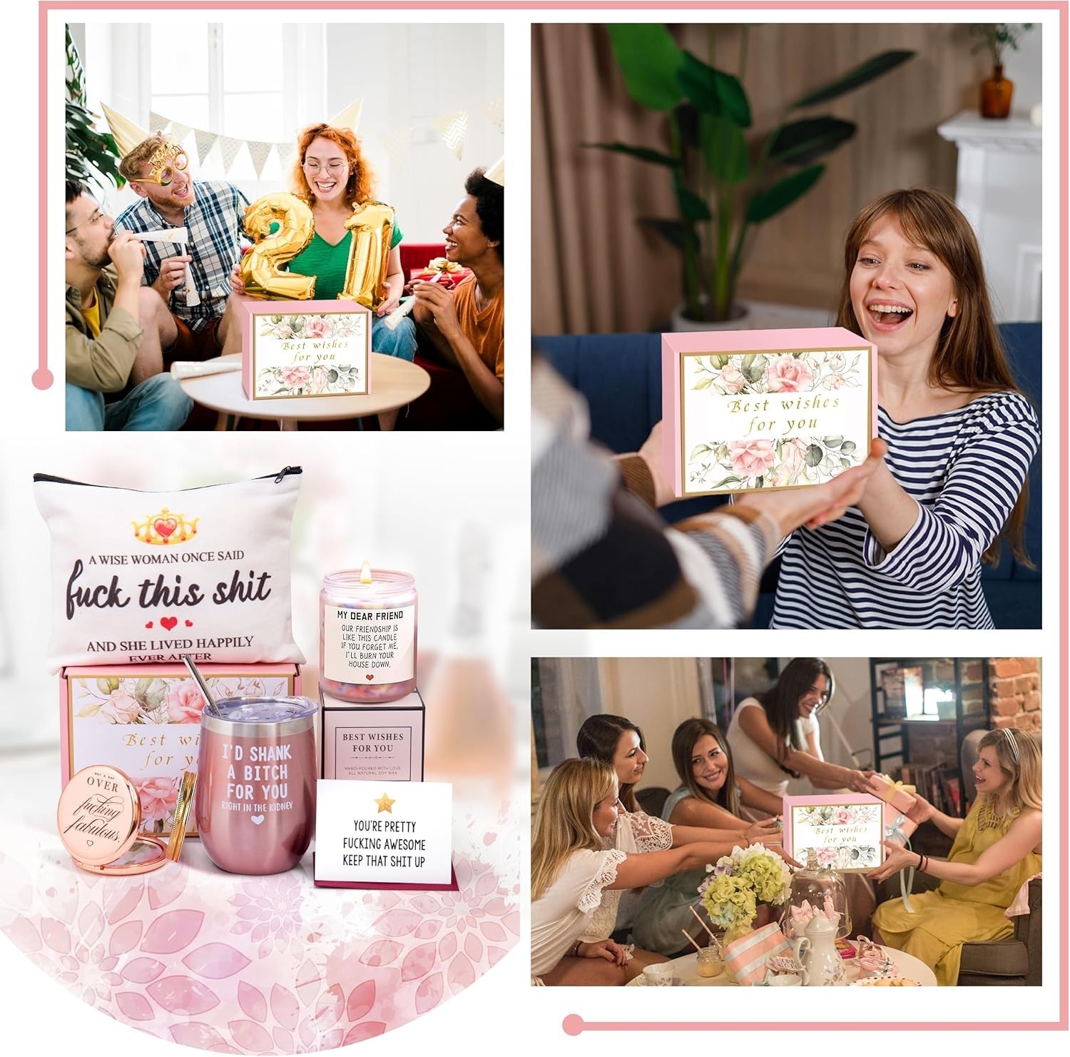 Thoughtful Birthday Gift Basket for Women: Tumbler, Candle & Pouch Included