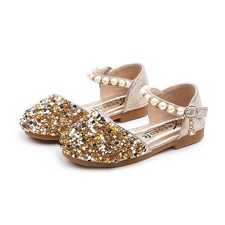 Toddler Girls Ankle Pearls Strap Sequin Sandals Kids Baby Princess Wedding Shoes