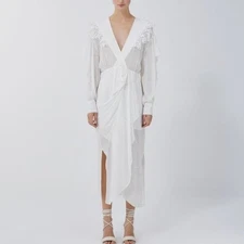 IRO Dily Wrap-Effect Crochet Trimmed Crepon Midi Dress in Ecru Size 6