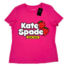 Kate Spade Pink Strawberry Logo Tee Womens Small NWT Graphic Shirt
