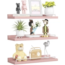 Pink and White Floating Shelves, Kawaii Room Decor Wall Shelves - Set of 3 fo...