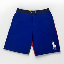 Polo Ralph Lauren Shorts Blue Boys Fleece Colorblock Big Pony Logo LG 14/16
