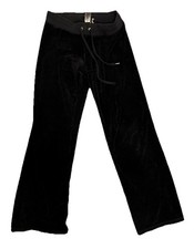 Juicy Couture Womens Black Velour Flared Track Pant Low Rise Y2K Size S