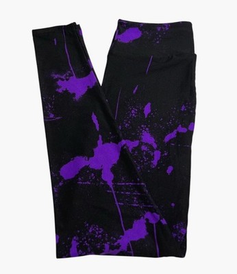 LuLaRoe Leggings OS One Size Tie Dye BLACK Purple HALLOWEEN Splatter Paint SOFT