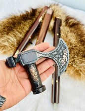 Viking Axe Head Handle Victorian Handcrafted Wooden Walking Stick Cane Gift