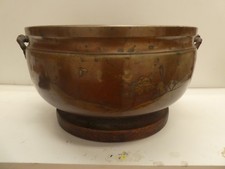 LARGE ANTIQUE JAPANESE BRONZE BRASS HIBACHI BOWL PLANTER JARDINEER URN FOO DOG