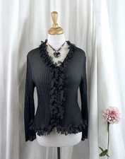 Black Pleated Sheer Blouse Top Fairycore Romantic Whimsigoth Formal Steampunk M