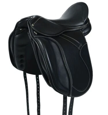 Dressur Sattel 1146 aus Leder, wechselbares Kopfeisen, Polyflex Baum, Schwarz - Bild 1 von 4