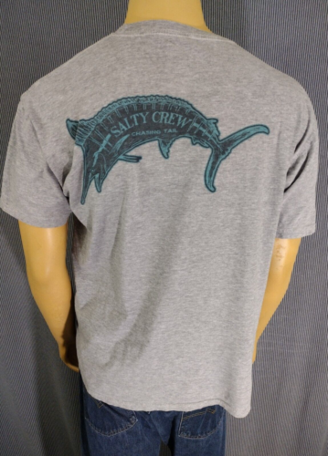 SALTY CREW T - Shirt SS Grey Cotton Marlin "Chasing Tail" Blue Graphic Men's XL - Afbeelding 1 van 10