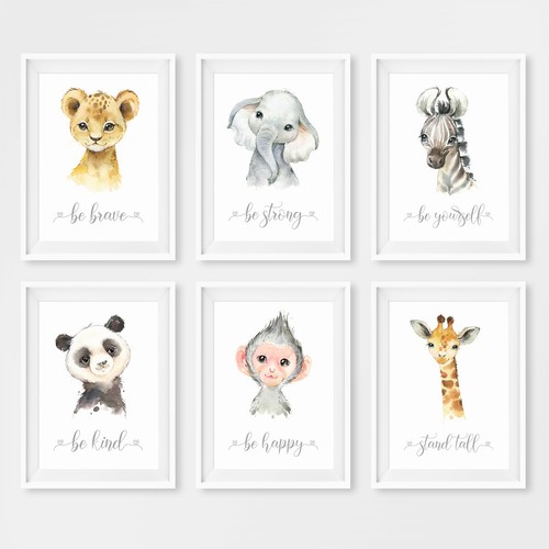 Safari Animal Baby Nursery Posters Prints Children's Bedroom Wall Art Pictures - Picture 4 of 19
