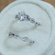 2.20 CT Round Diamond Engagement Ring Wedding Bridal Set 14K White Gold Finish