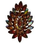 Leaf Lava Glass Brooch Topaz AB Rhinestones Unsigned Vintage 60s Costume Jewelry