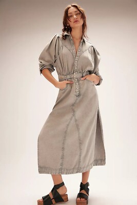 Mad Love Denim Midi Dress by Free People in Grey, Size: S
