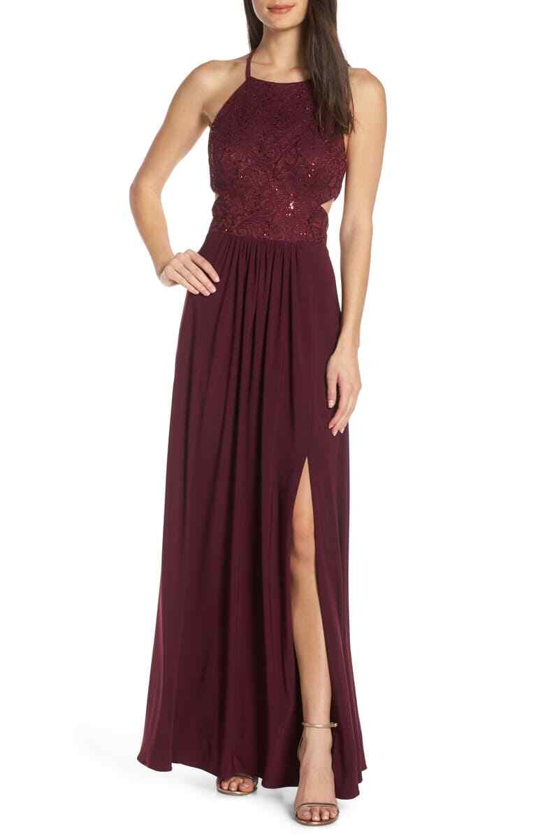 NEW MORGAN & CO Strappy Back Sequin Lace Evening Dress SZ 11 IN WINE NEW MORGAN & CO Strappy Back Sequin Lace Evening Dress SZ 11 IN WINE