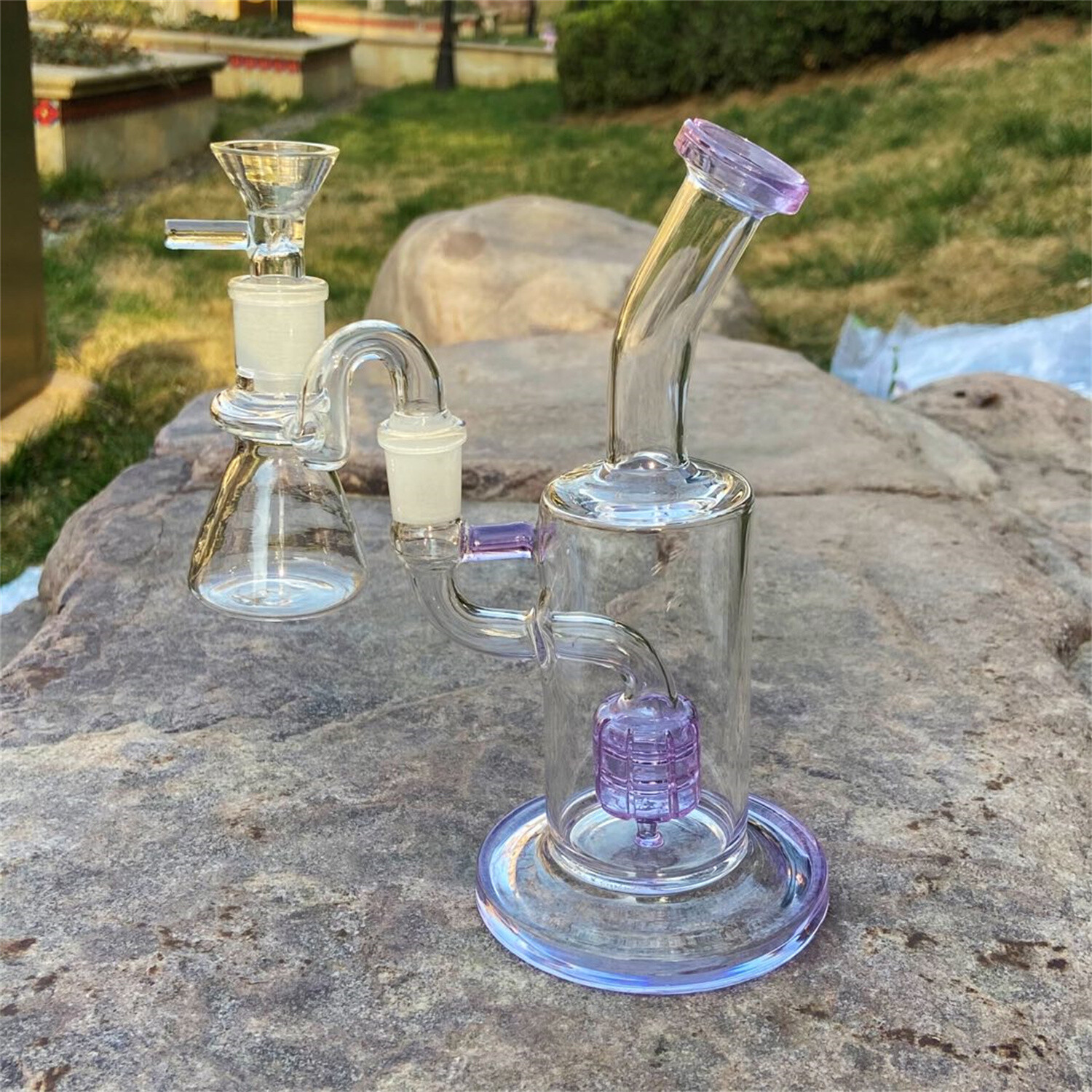  8" Purple Water Pipe Glass Hookah Bong Heavy Smoking Beaker W/Ash Catcher