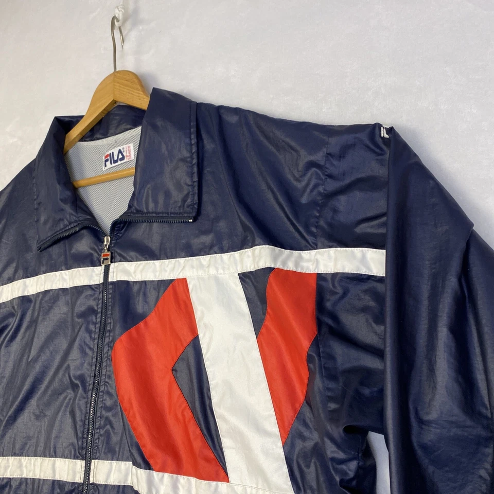 Chaqueta de Pista FILA Vintage Años 90 Retro Cremallera Completa Azul Rayas Hecha en Italia 42 Foto 3 de 4