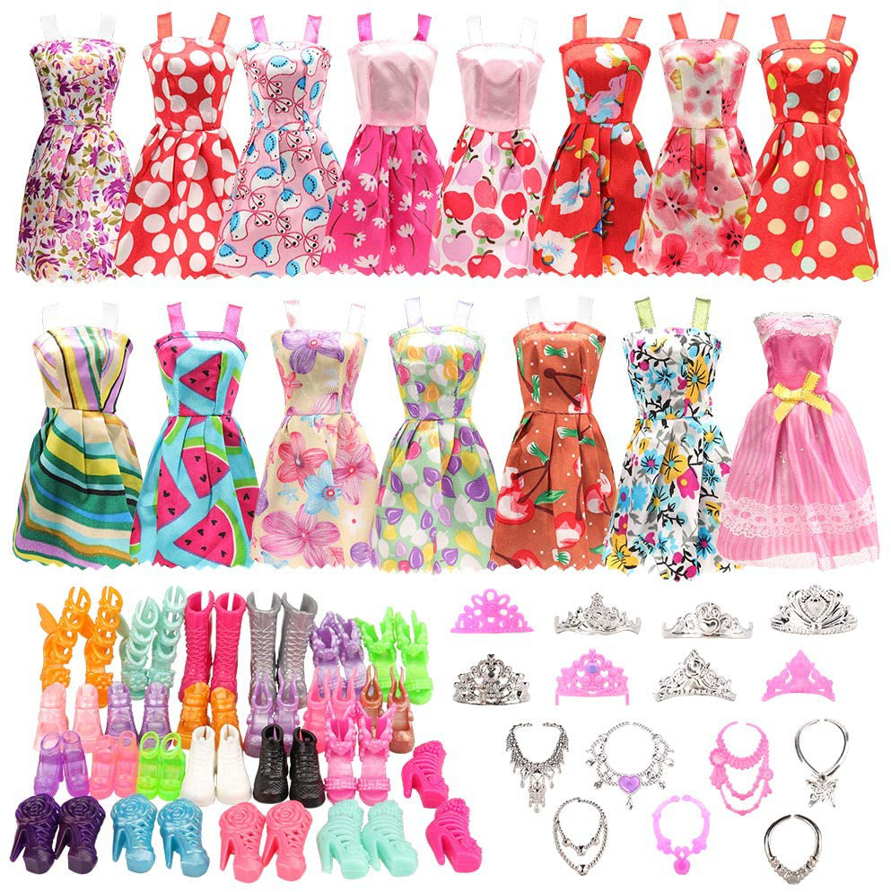 32 Pcs Barbie Clothes Doll Fashion Wear Clothing Outfits Dress up Gown Shoes Lot