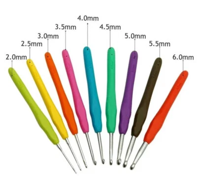 QNGENET 9Pcs Crochet Hooks Set Soft Grip Handles Knitting Needles Aluminum Multi Color